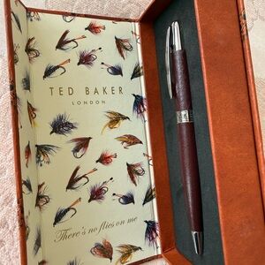 Ted Baker Burgundy Pen with Silver Accents and box with two silver pens